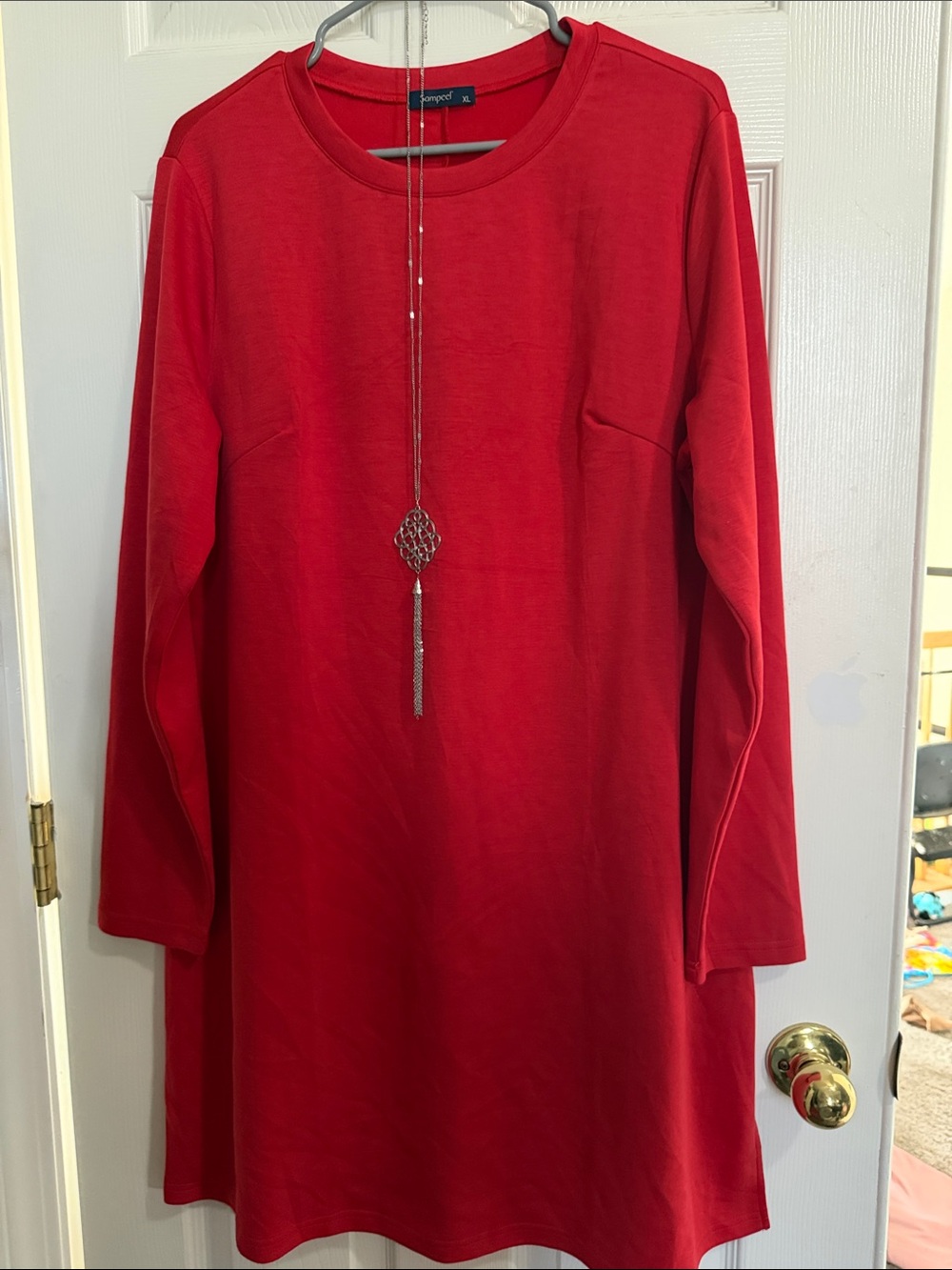 Everyday Red Long-Sleeve Swing Dress by Sampeel